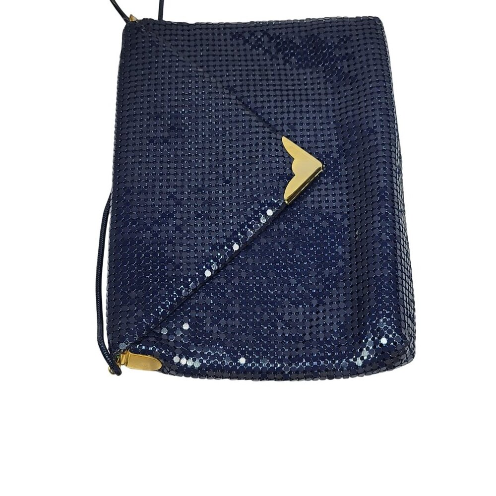 Vintage Apelle Italia Beaded Envelope Handbag Blue & Gold Magnetic Chain Strap - Picture 7 of 12